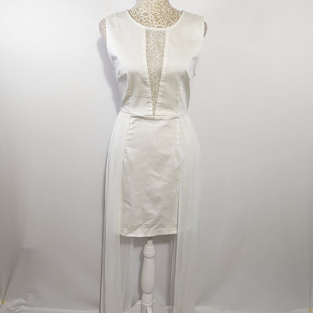 AX Paris Women's White Size10 Sleeveless Chiffon Panel Zip Back Mini Dress Party